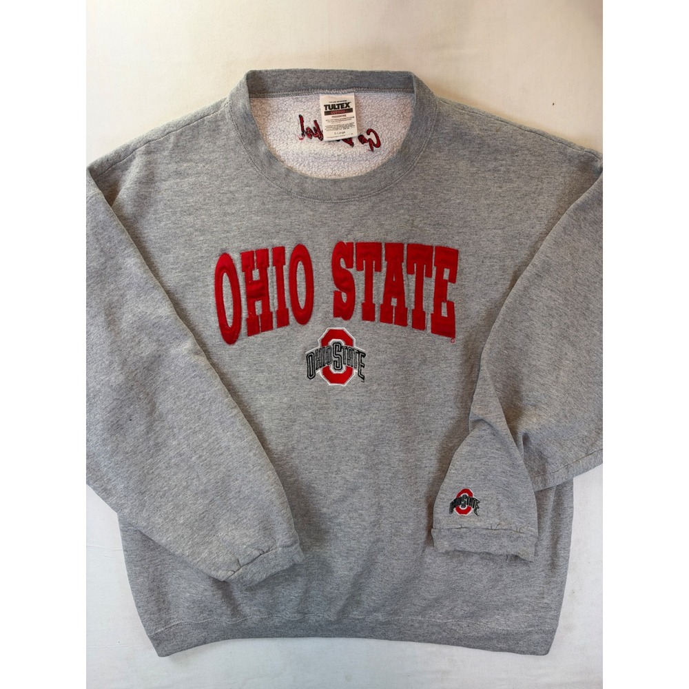 Vintage Tultex Ohio State Buckeyes Sweatshirt XL Gray Embroidered Go Bucks Logo